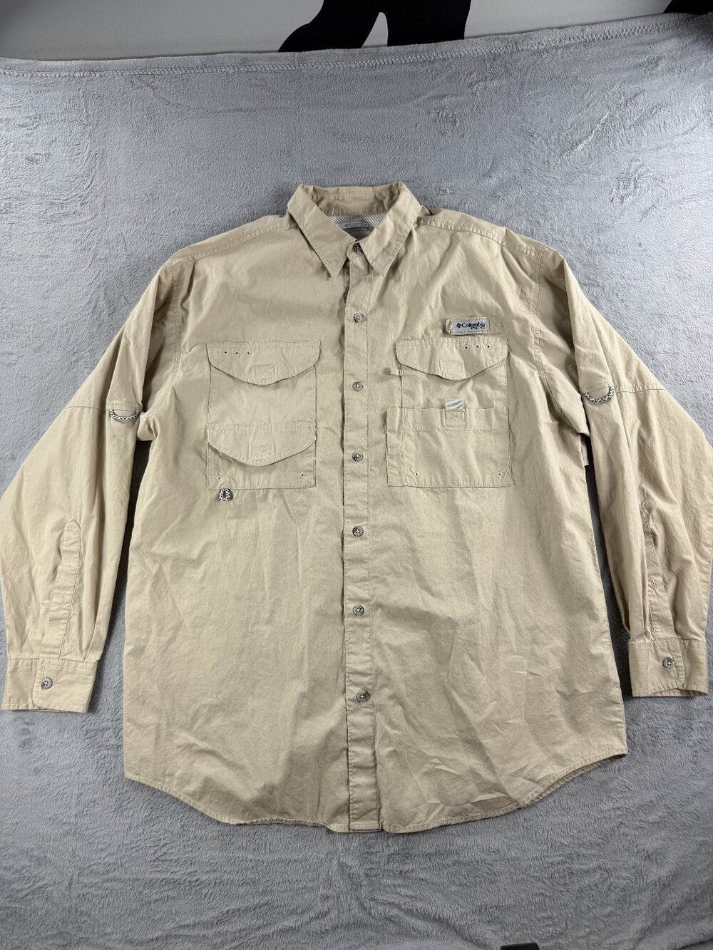 Columbia PFG Mens Medium Brown Long Sleeve Fishing Shirt Vented Omni Shade
